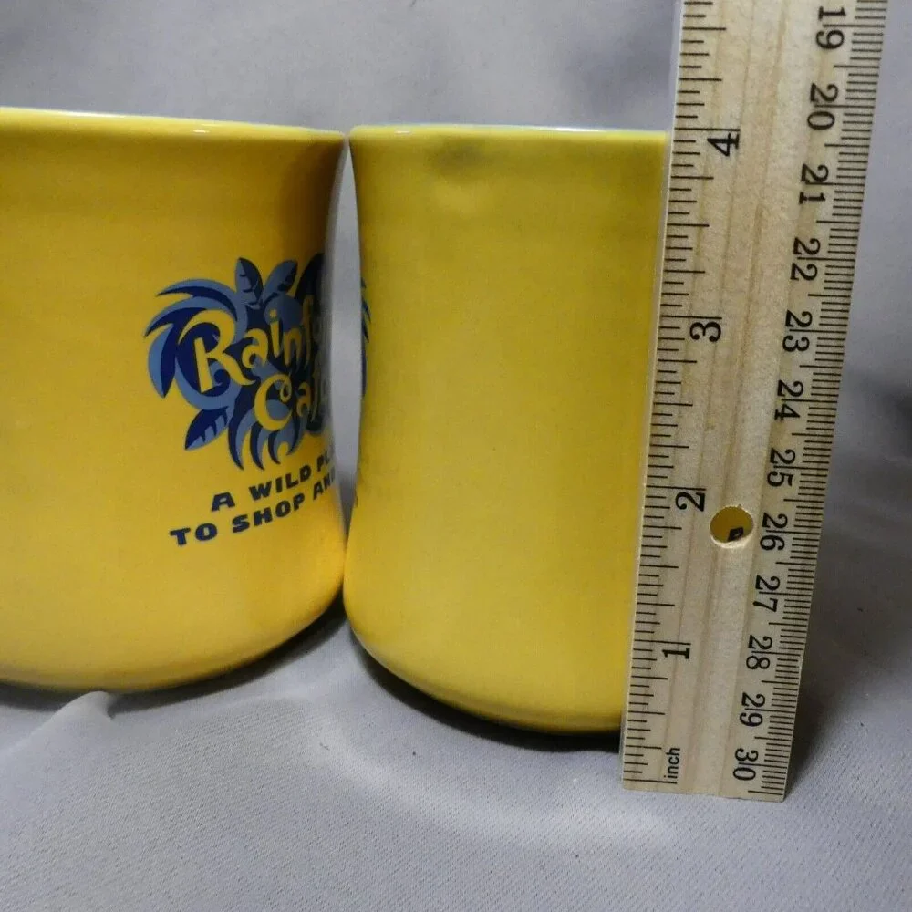 Rainforest Cafe A Wild Place to Shop and Eat Yellow and Blue 2 Coffee Mugs Heavy - Picture 8 of 12